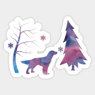 English Setter Winter Art With Snowflakes Sticker